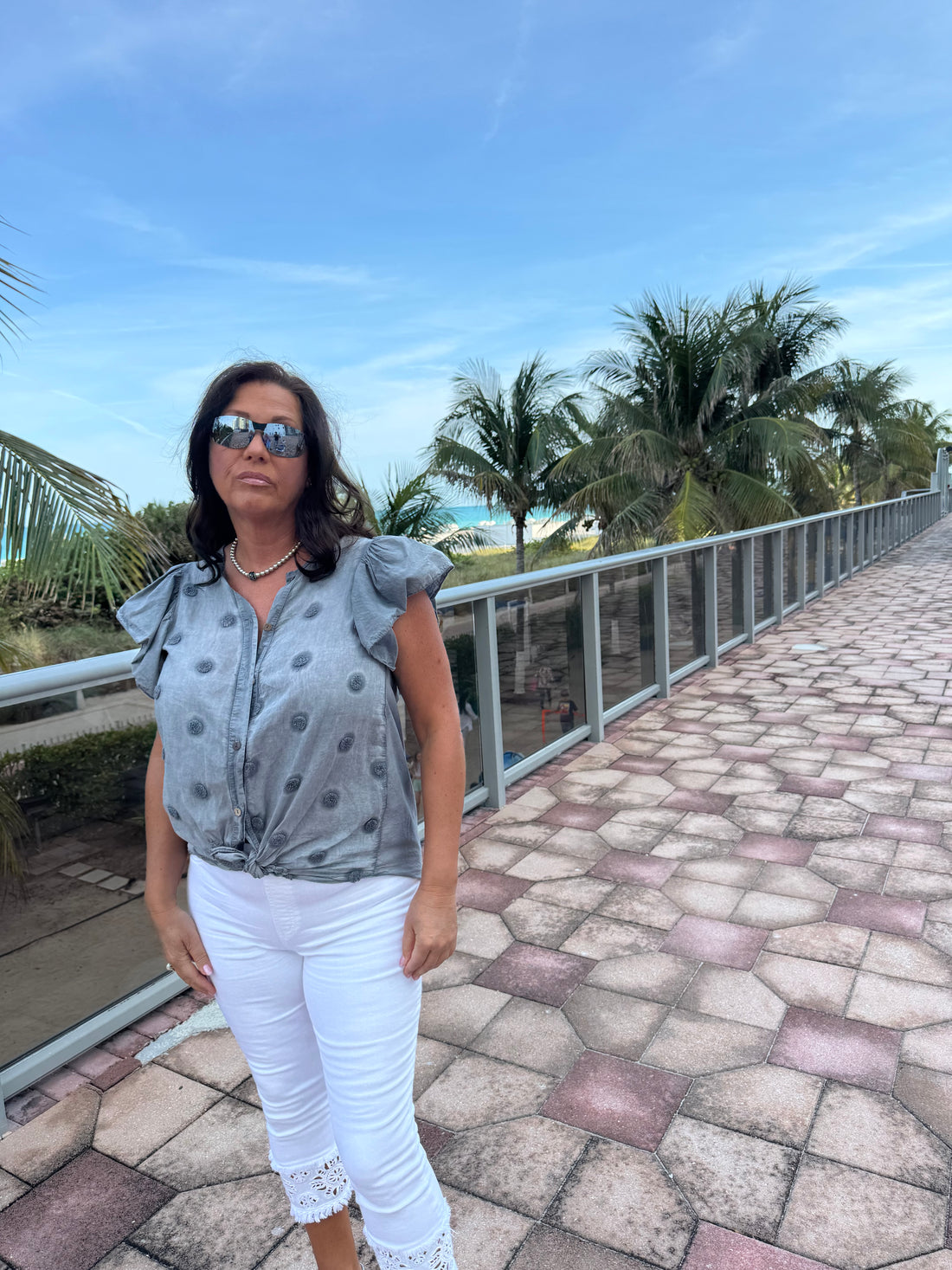 Style 1017 Ruffle-Sleeve Button-Down Blouse