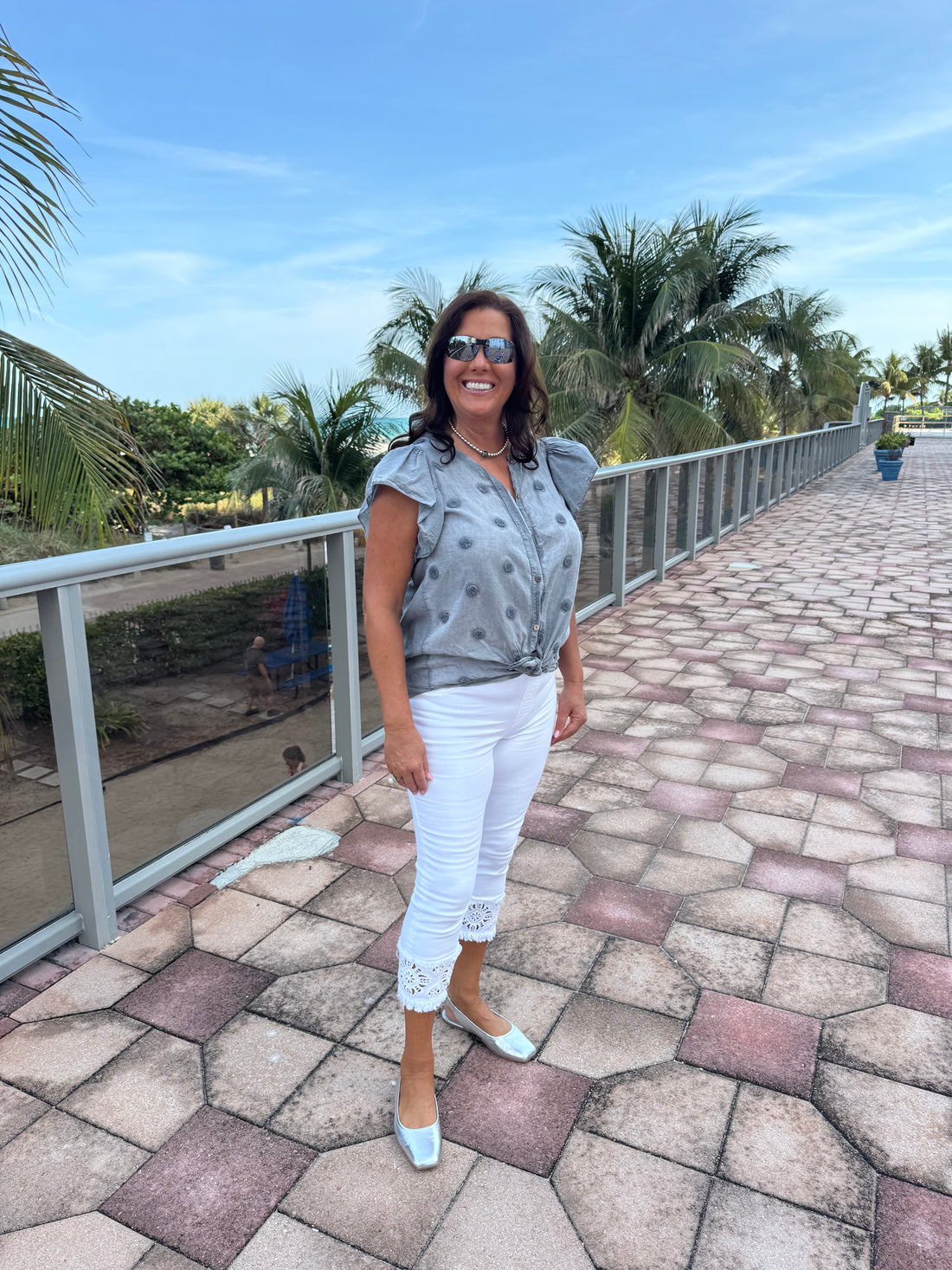 Style 1017 Ruffle-Sleeve Button-Down Blouse