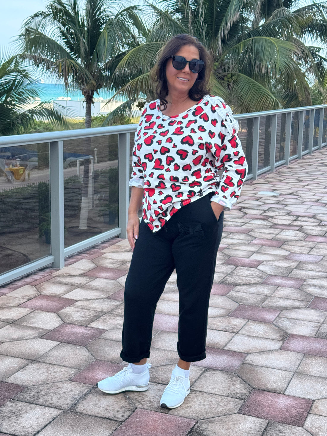 Style 1008 Heart-Print Oversized Knit Top