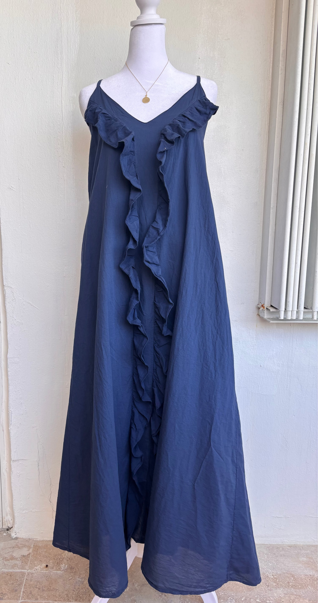 Style 1163 Long dress with Ruffle Detail