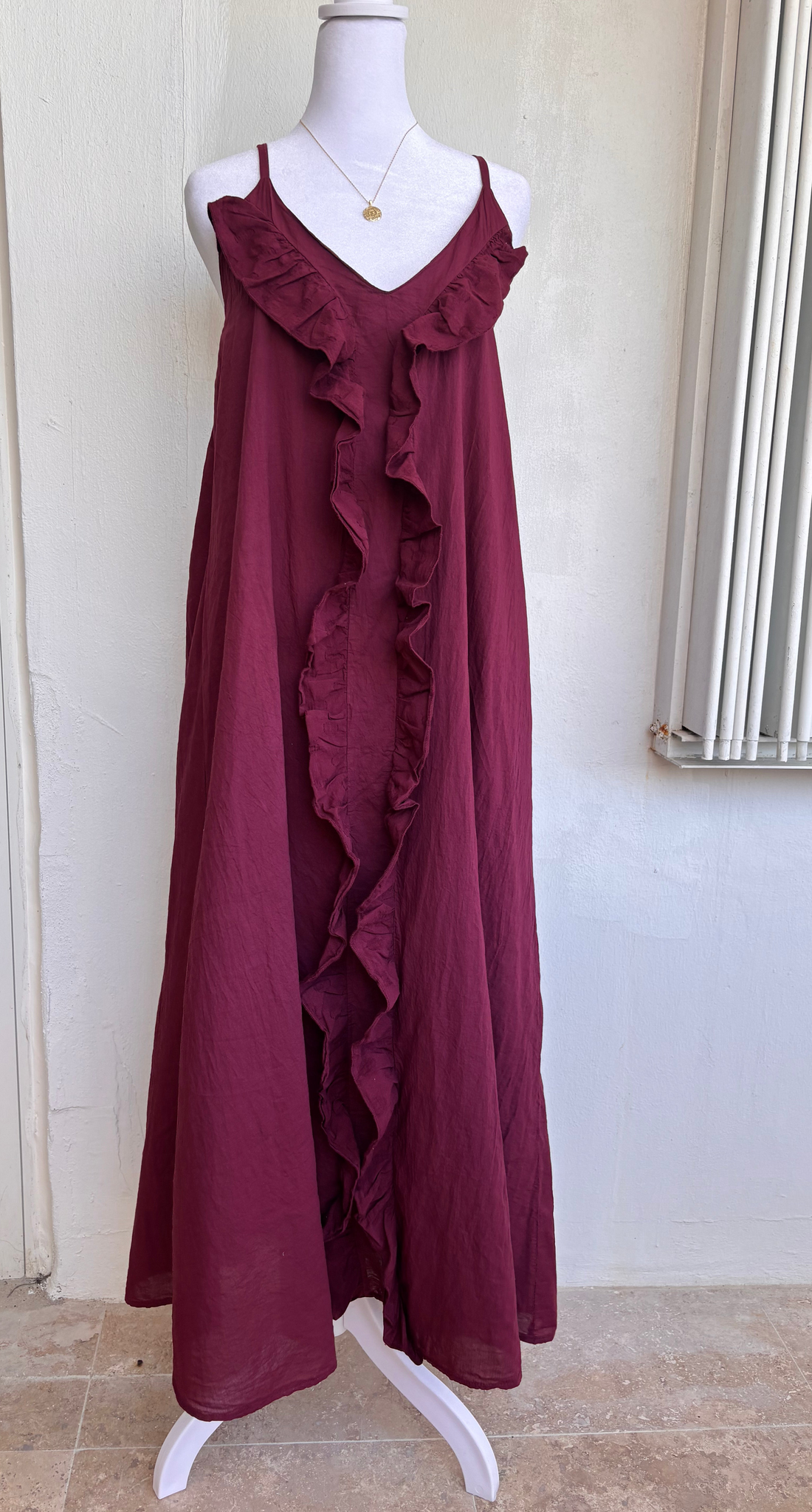 Style 1163 Long dress with Ruffle Detail