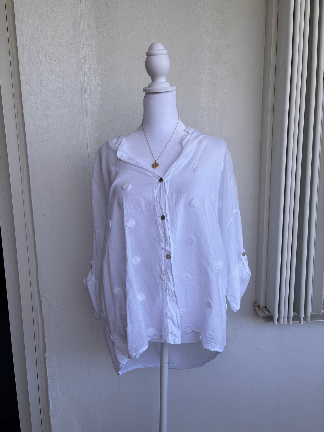 Style 1036 Roll up sleeve Terry polka dots top