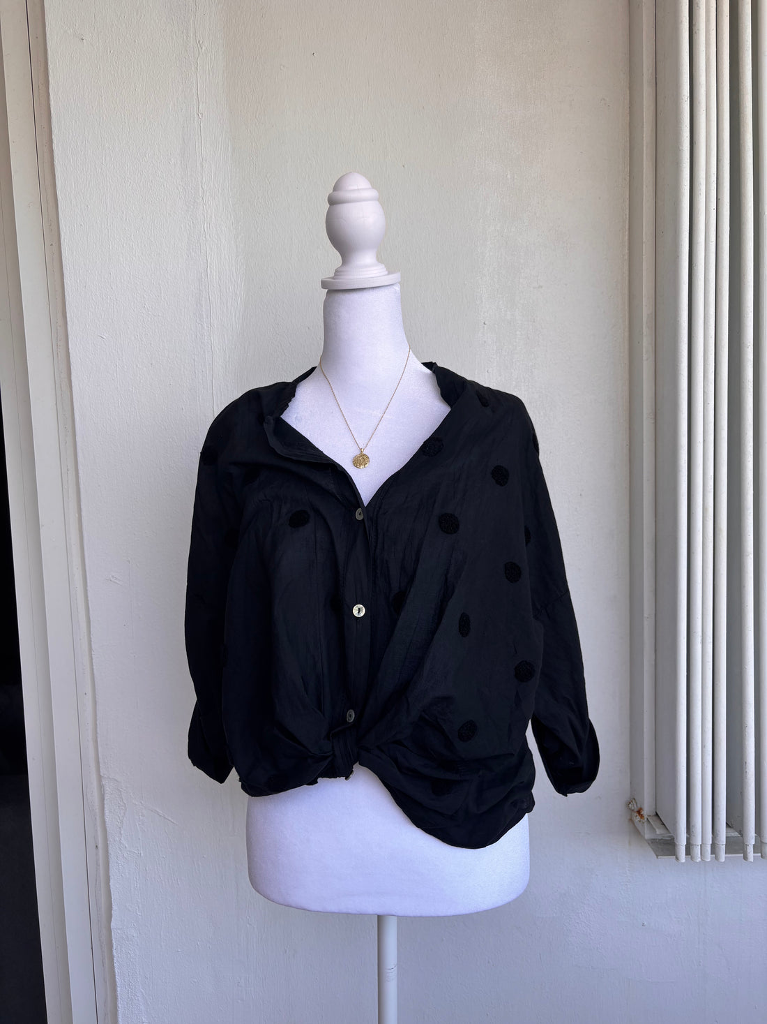 Style 1036 Roll up sleeve Terry polka dots top