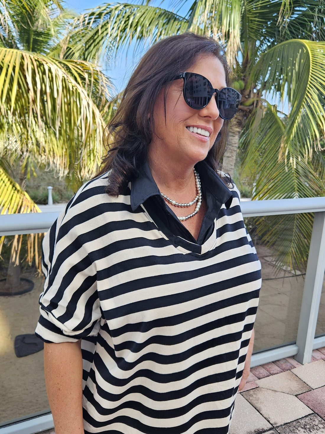 Style 1010 Nautical Striped Oversized V-Neck Pullover